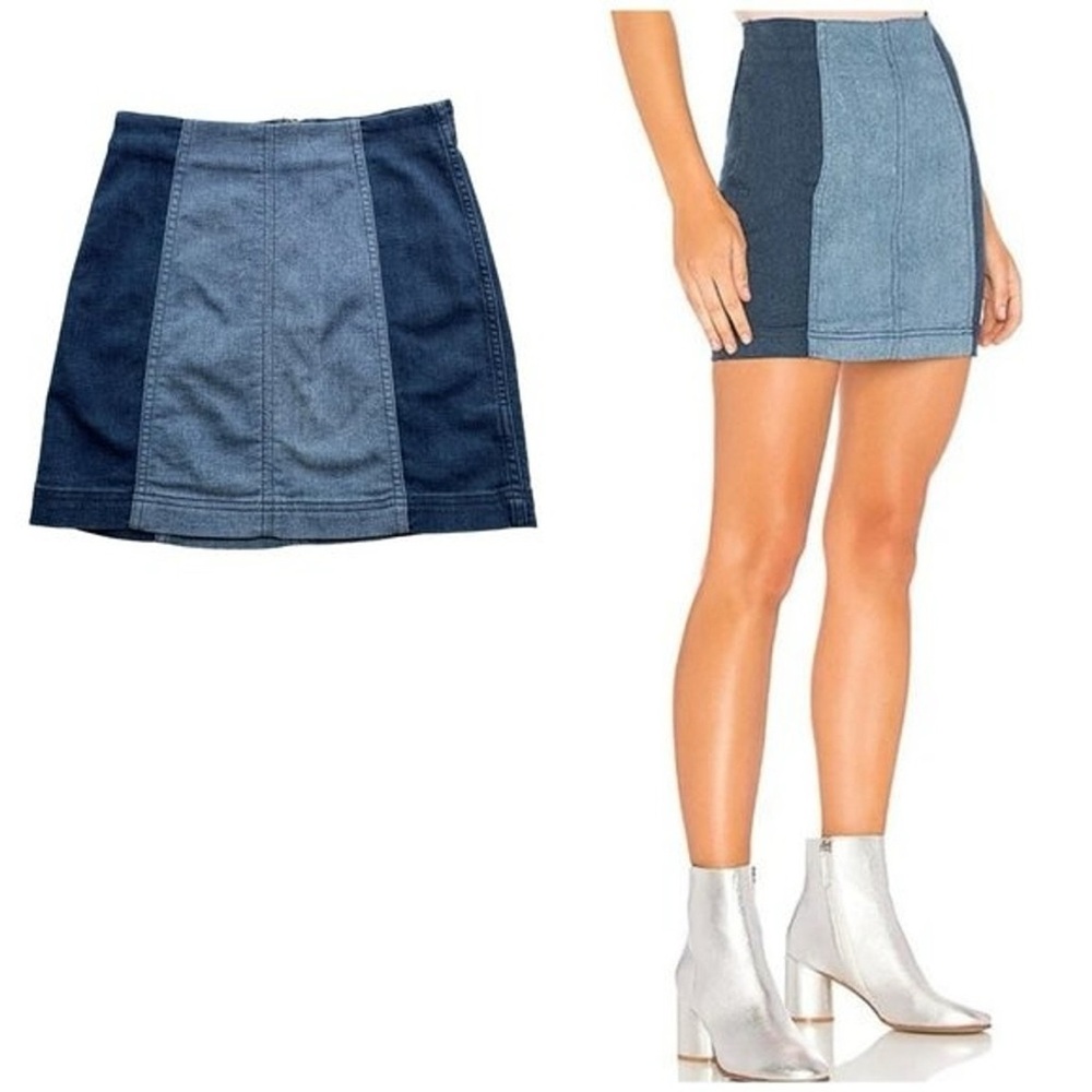 Free People Modern Femme Denim Mini Two-Toned Skirt Size 6